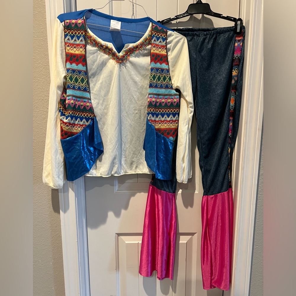 NWT Colorful Pattern Hippie shirt Halloween Costume with Pink and Blue pants OS